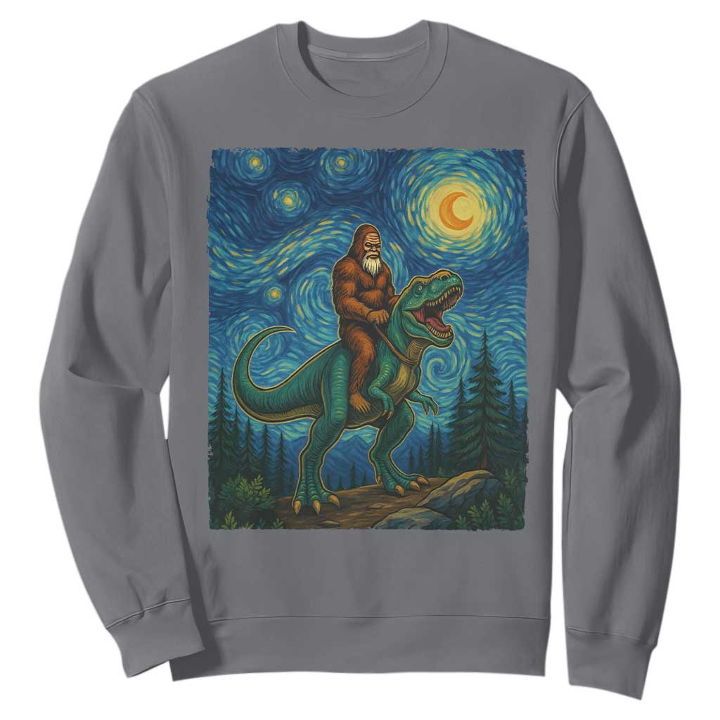 Bigfoot Dinosaur Sweatshirt Funny Prehistoric Starry Night Van Gogh TS12 Charcoal Print Your Wear