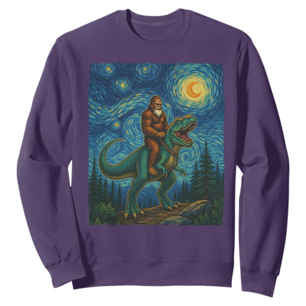 Bigfoot Dinosaur Sweatshirt Funny Prehistoric Starry Night Van Gogh TS12 Purple Print Your Wear