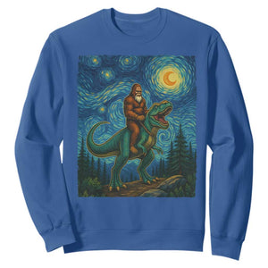 Bigfoot Dinosaur Sweatshirt Funny Prehistoric Starry Night Van Gogh TS12 Royal Blue Print Your Wear