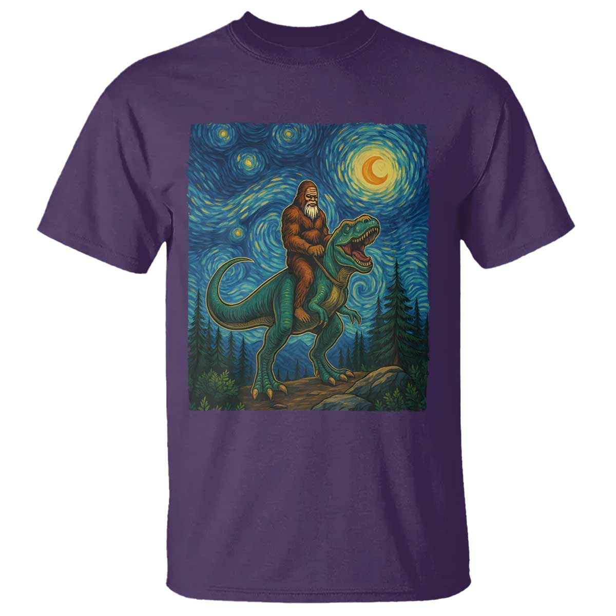 Bigfoot Dinosaur T Shirt Funny Prehistoric Starry Night Van Gogh TS12 Purple Print Your Wear