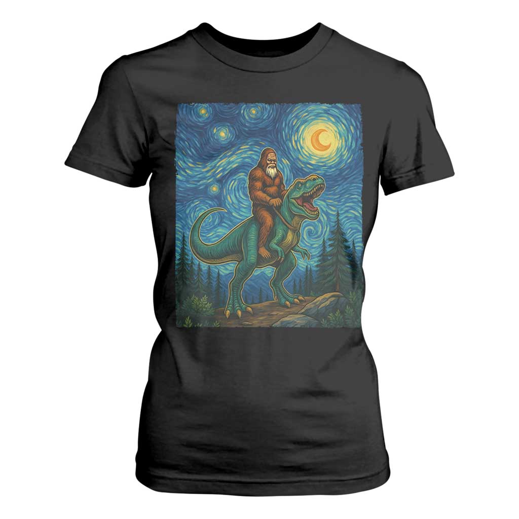 Bigfoot Dinosaur T Shirt For Women Funny Prehistoric Starry Night Van Gogh TS12 Black Print Your Wear