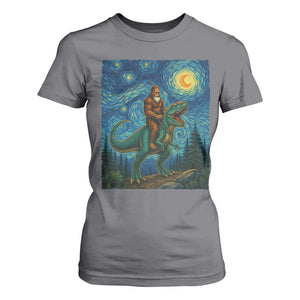 Bigfoot Dinosaur T Shirt For Women Funny Prehistoric Starry Night Van Gogh TS12 Charcoal Print Your Wear