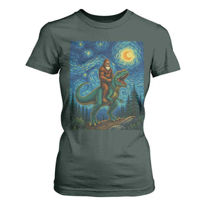 Bigfoot Dinosaur T Shirt For Women Funny Prehistoric Starry Night Van Gogh TS12 Dark Forest Green Print Your Wear