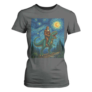 Bigfoot Dinosaur T Shirt For Women Funny Prehistoric Starry Night Van Gogh TS12 Dark Heather Print Your Wear