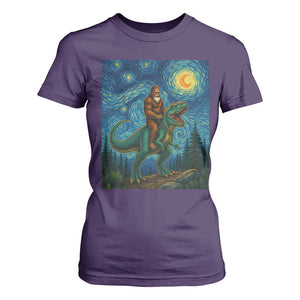 Bigfoot Dinosaur T Shirt For Women Funny Prehistoric Starry Night Van Gogh TS12 Purple Print Your Wear