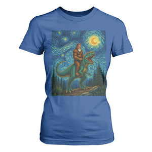 Bigfoot Dinosaur T Shirt For Women Funny Prehistoric Starry Night Van Gogh TS12 Royal Blue Print Your Wear