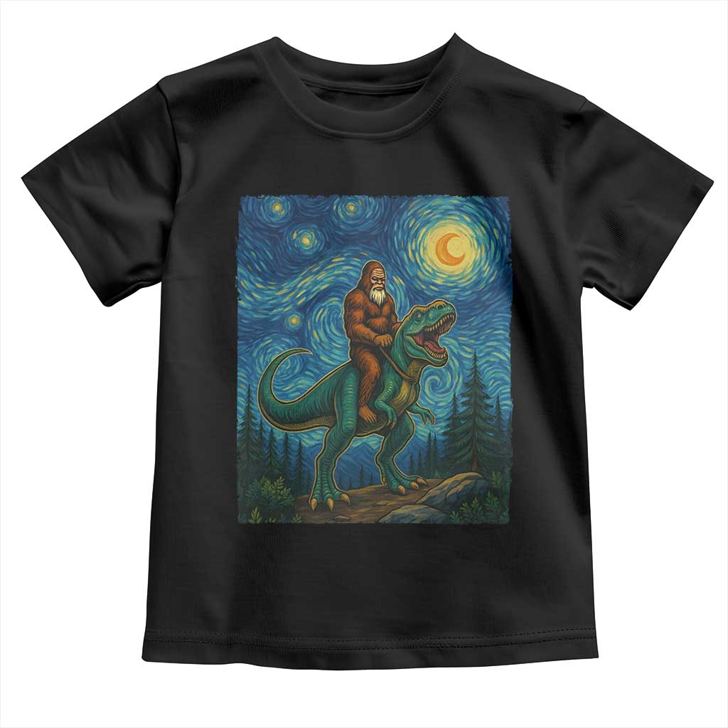 Bigfoot Dinosaur Toddler T Shirt Funny Prehistoric Starry Night Van Gogh TS12 Black Print Your Wear