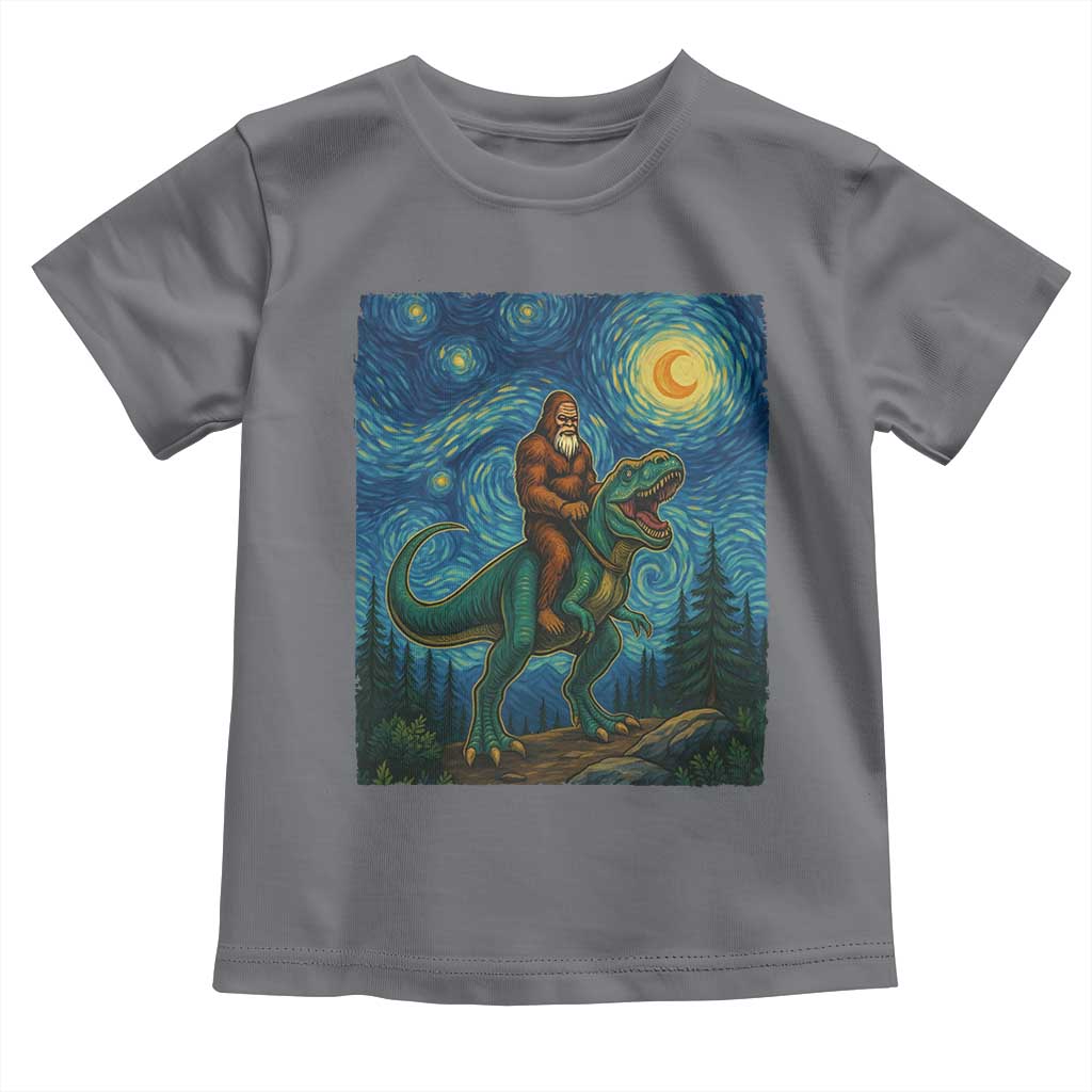 Bigfoot Dinosaur Toddler T Shirt Funny Prehistoric Starry Night Van Gogh TS12 Charcoal Print Your Wear