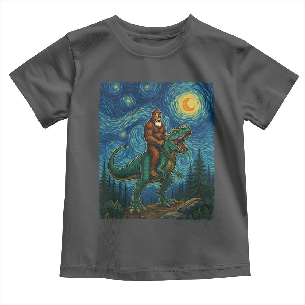 Bigfoot Dinosaur Toddler T Shirt Funny Prehistoric Starry Night Van Gogh TS12 Dark Heather Print Your Wear
