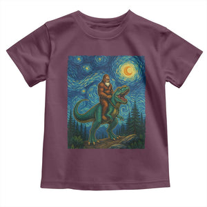 Bigfoot Dinosaur Toddler T Shirt Funny Prehistoric Starry Night Van Gogh TS12 Maroon Print Your Wear