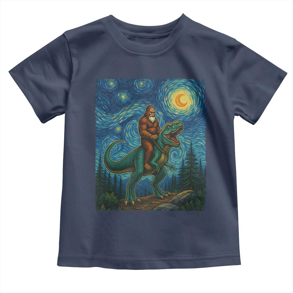 Bigfoot Dinosaur Toddler T Shirt Funny Prehistoric Starry Night Van Gogh TS12 Navy Print Your Wear