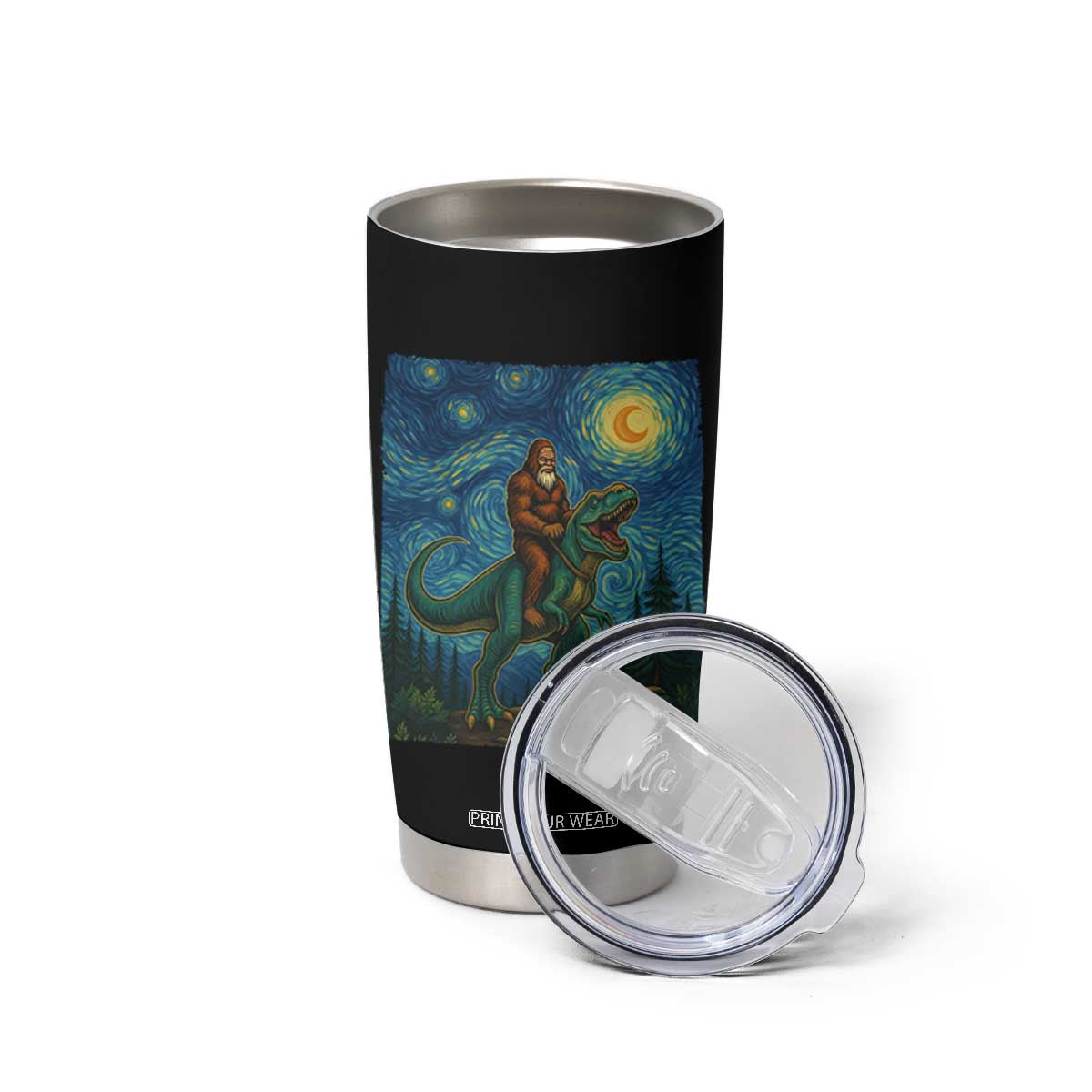 Bigfoot Dinosaur Tumbler Cup Funny Prehistoric Starry Night Van Gogh TS12 Print Your Wear
