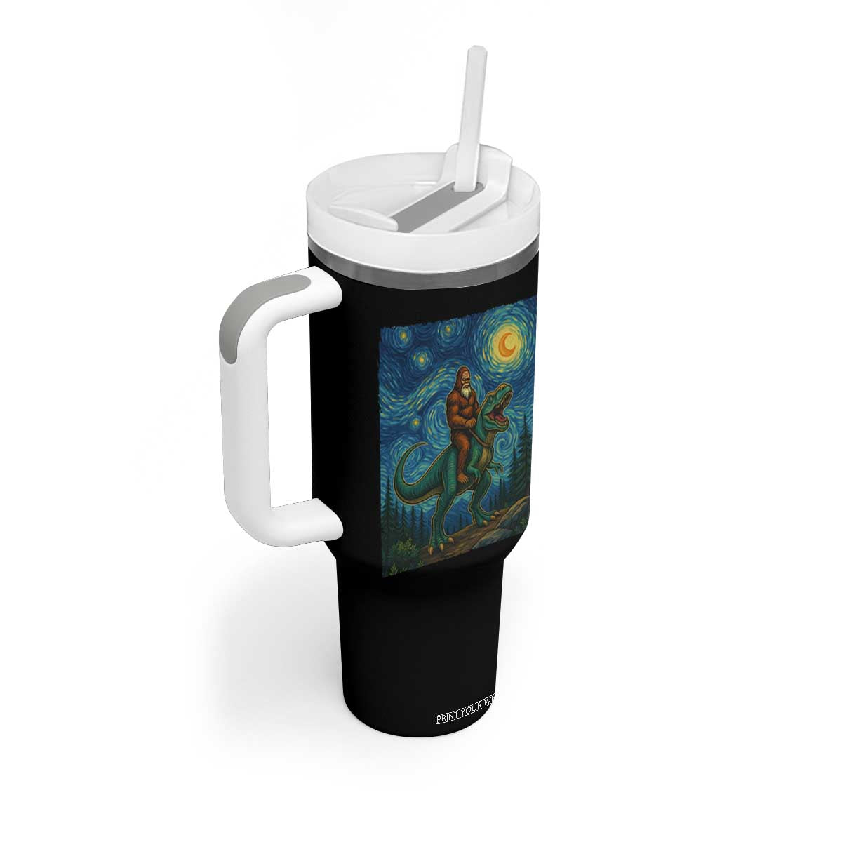 Bigfoot Dinosaur Tumbler With Handle Funny Prehistoric Starry Night Van Gogh TS12 Print Your Wear
