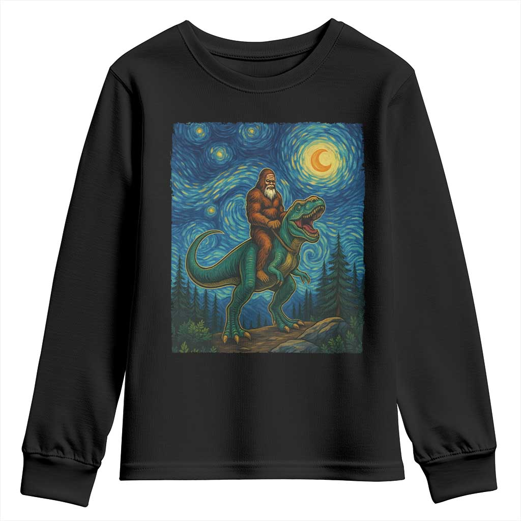 Bigfoot Dinosaur Youth Sweatshirt Funny Prehistoric Starry Night Van Gogh TS12 Black Print Your Wear