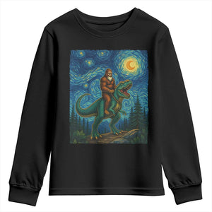 Bigfoot Dinosaur Youth Sweatshirt Funny Prehistoric Starry Night Van Gogh TS12 Black Print Your Wear