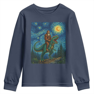 Bigfoot Dinosaur Youth Sweatshirt Funny Prehistoric Starry Night Van Gogh TS12 Navy Print Your Wear