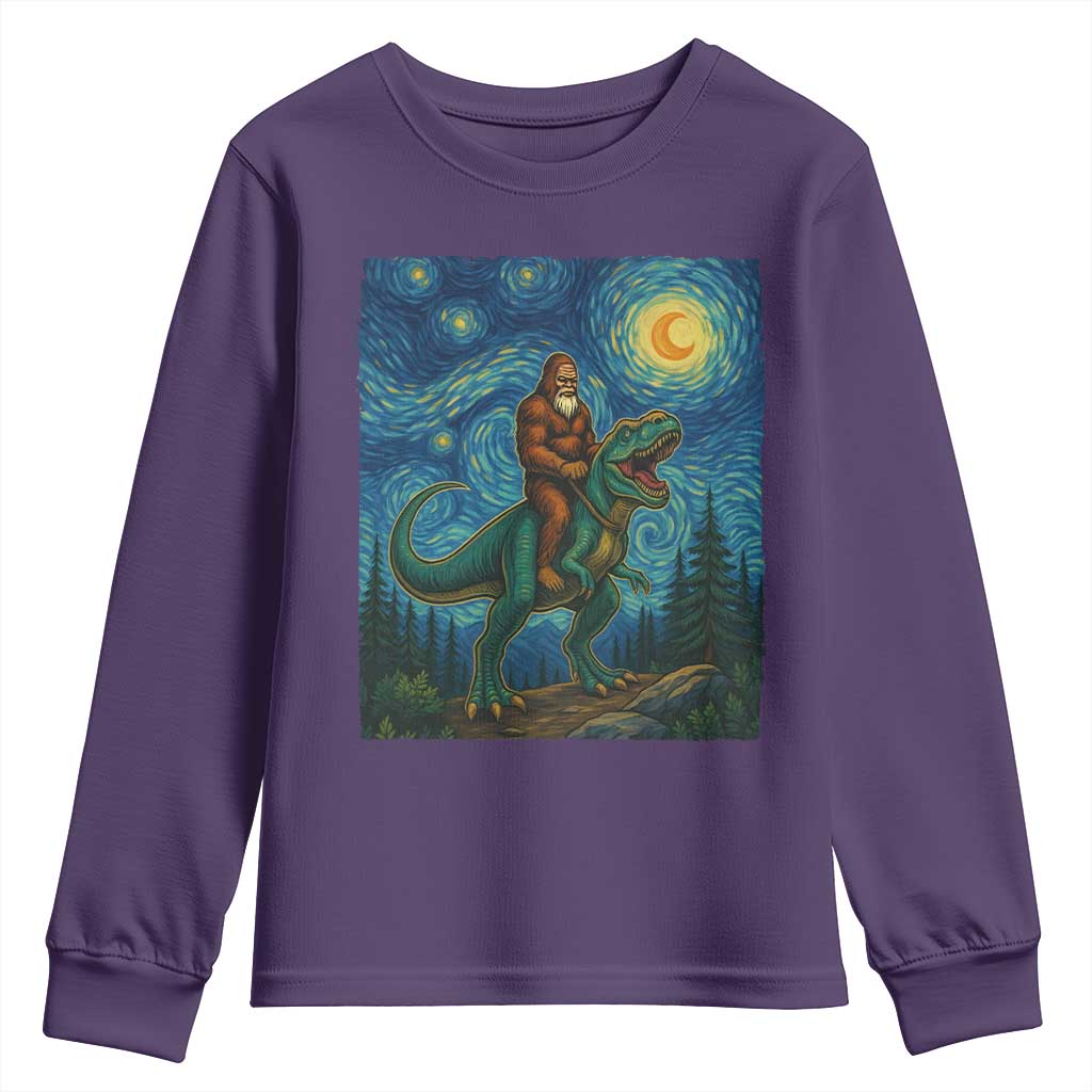 Bigfoot Dinosaur Youth Sweatshirt Funny Prehistoric Starry Night Van Gogh TS12 Purple Print Your Wear
