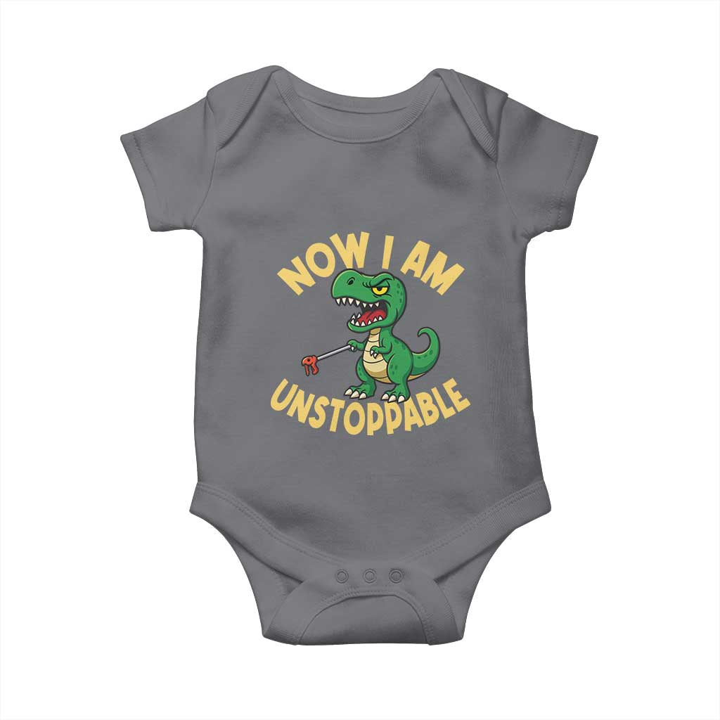 Now I Am Unstoppable Baby Onesie Funny Dinosaur Lovers TS12 Charcoal Print Your Wear