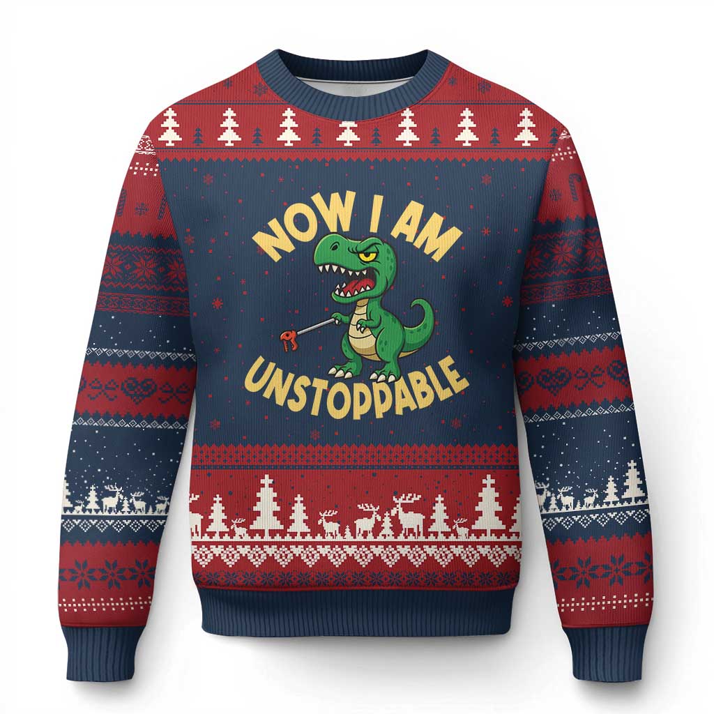 Now I Am Unstoppable Ugly Christmas Sweater Funny Dinosaur Lovers TS12 Navy Red Print Your Wear