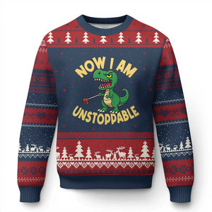 Now I Am Unstoppable Ugly Christmas Sweater Funny Dinosaur Lovers TS12 Navy Red Print Your Wear
