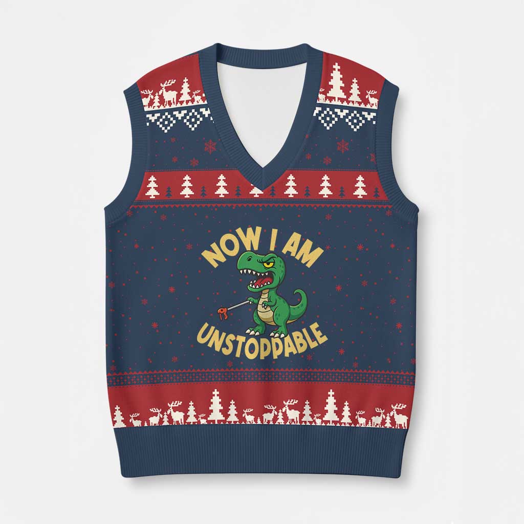 Now I Am Unstoppable V-Neck Knit Sweater Vest Funny Dinosaur Lovers TS12 Navy Red Print Your Wear