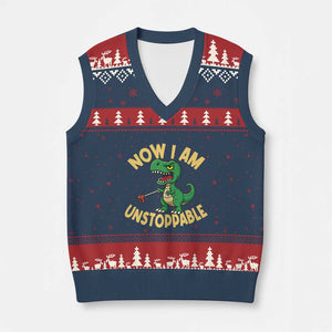 Now I Am Unstoppable V-Neck Knit Sweater Vest Funny Dinosaur Lovers TS12 Navy Red Print Your Wear