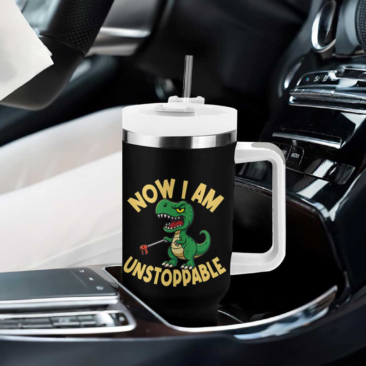 Now I Am Unstoppable Tumbler With Handle Funny Dinosaur Lovers TS12 Print Your Wear