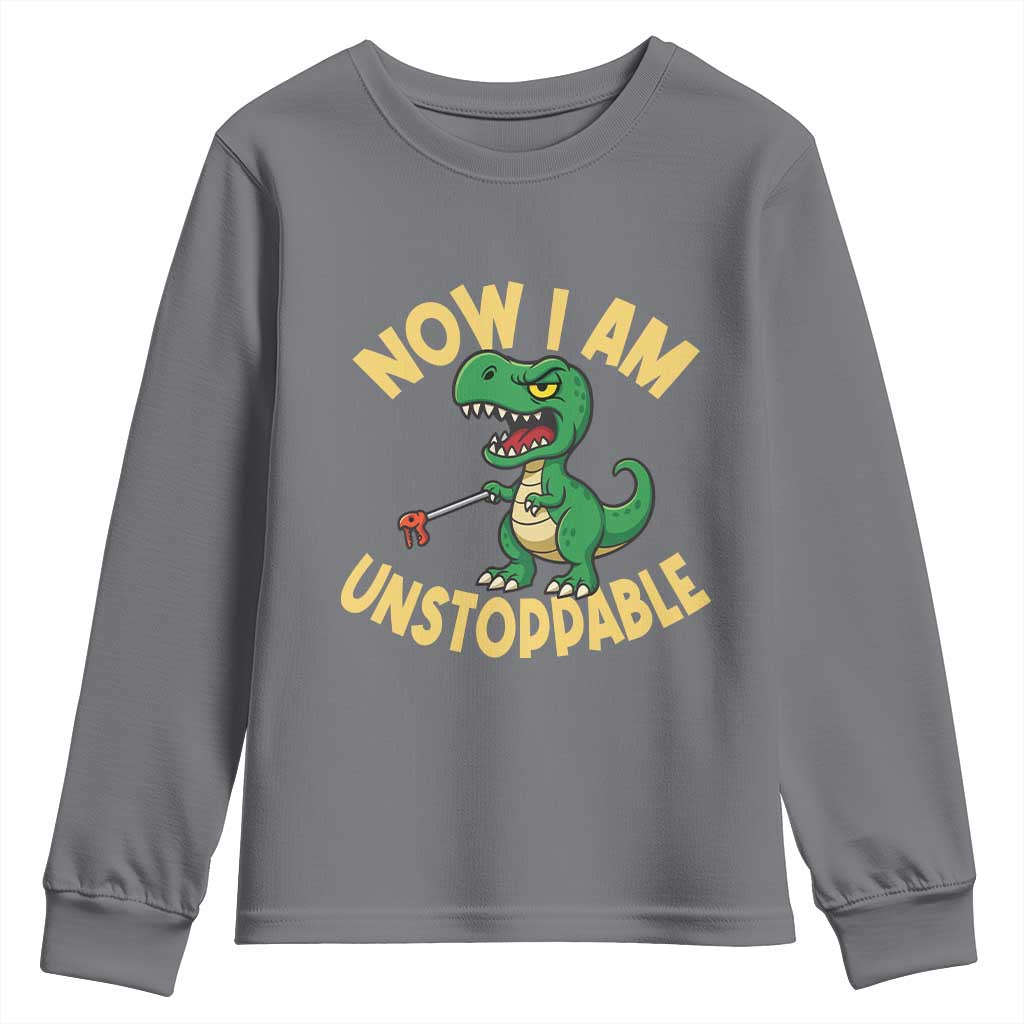 Now I Am Unstoppable Youth Sweatshirt Funny Dinosaur Lovers TS12 Charcoal Print Your Wear