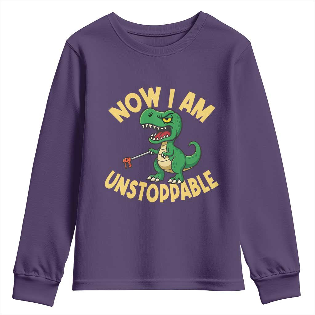 Now I Am Unstoppable Youth Sweatshirt Funny Dinosaur Lovers TS12 Purple Print Your Wear