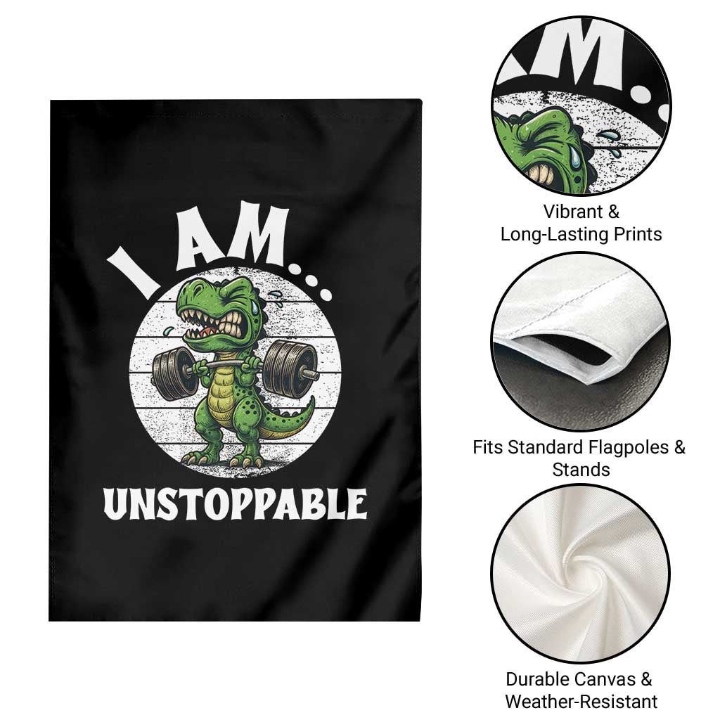 I Am Unstoppable Garden Flag Funny Weightlifting Dinosaur Gym TS12 Print Your Wear
