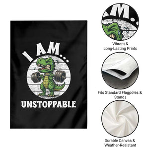 I Am Unstoppable Garden Flag Funny Weightlifting Dinosaur Gym TS12 Print Your Wear
