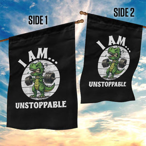 I Am Unstoppable Garden Flag Funny Weightlifting Dinosaur Gym TS12 Print Your Wear