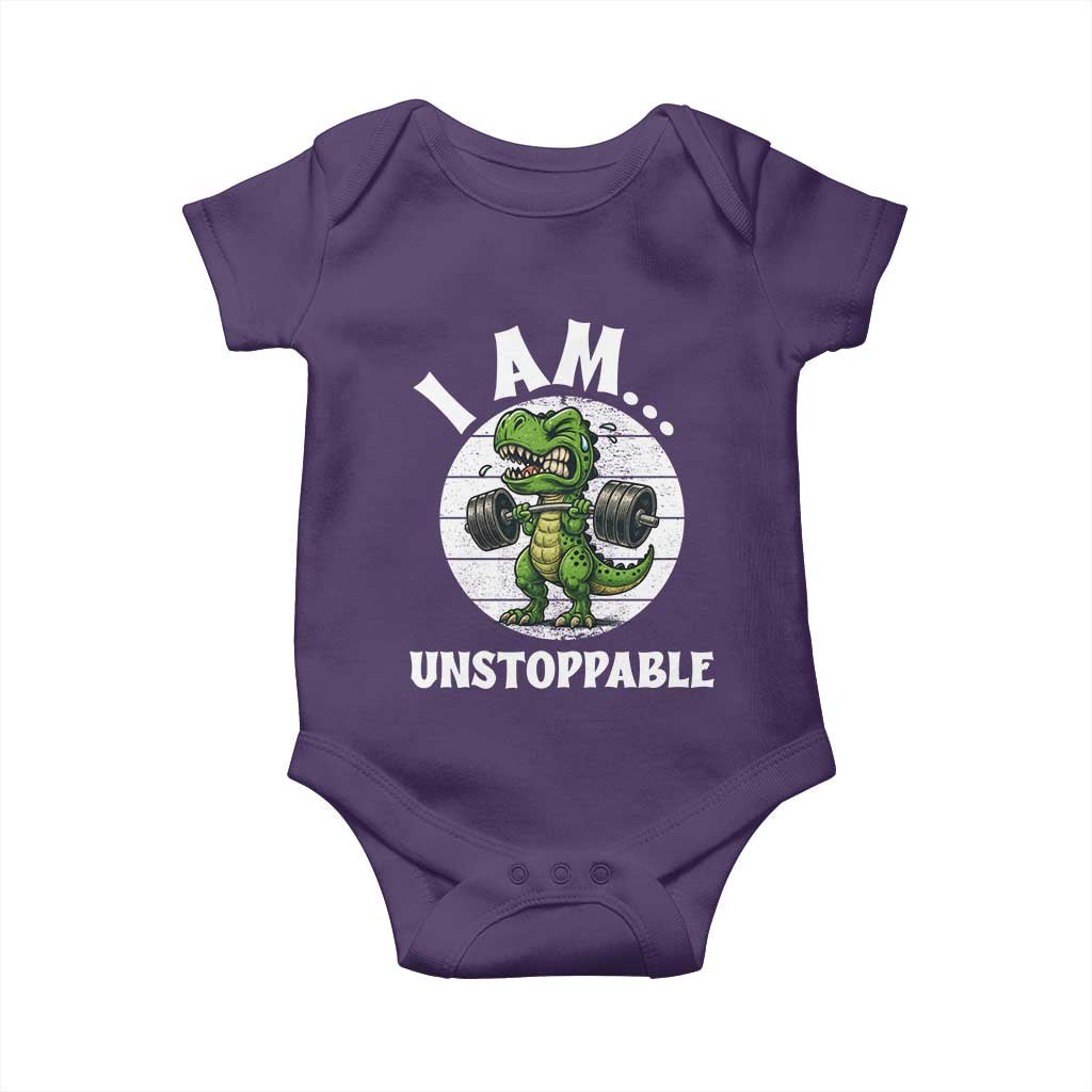 I Am Unstoppable Baby Onesie Funny Weightlifting Dinosaur Gym TS12 Purple Print Your Wear