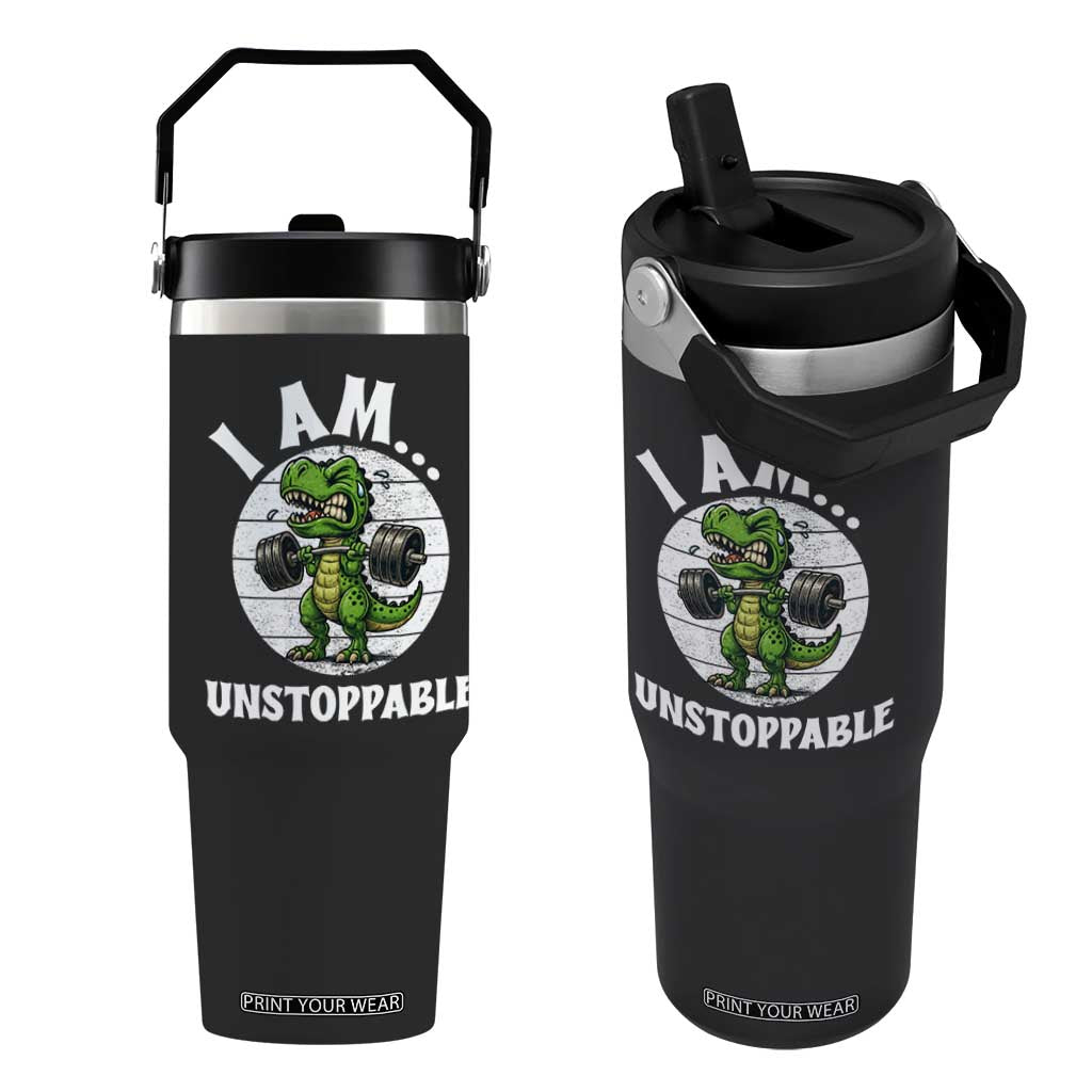 I Am Unstoppable Flip Straw Tumbler Funny Weightlifting Dinosaur Gym TS12 One Size: 30 oz Black Print Your Wear