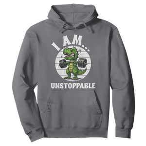 I Am Unstoppable Hoodie Funny Weightlifting Dinosaur Gym TS12 Charcoal Print Your Wear
