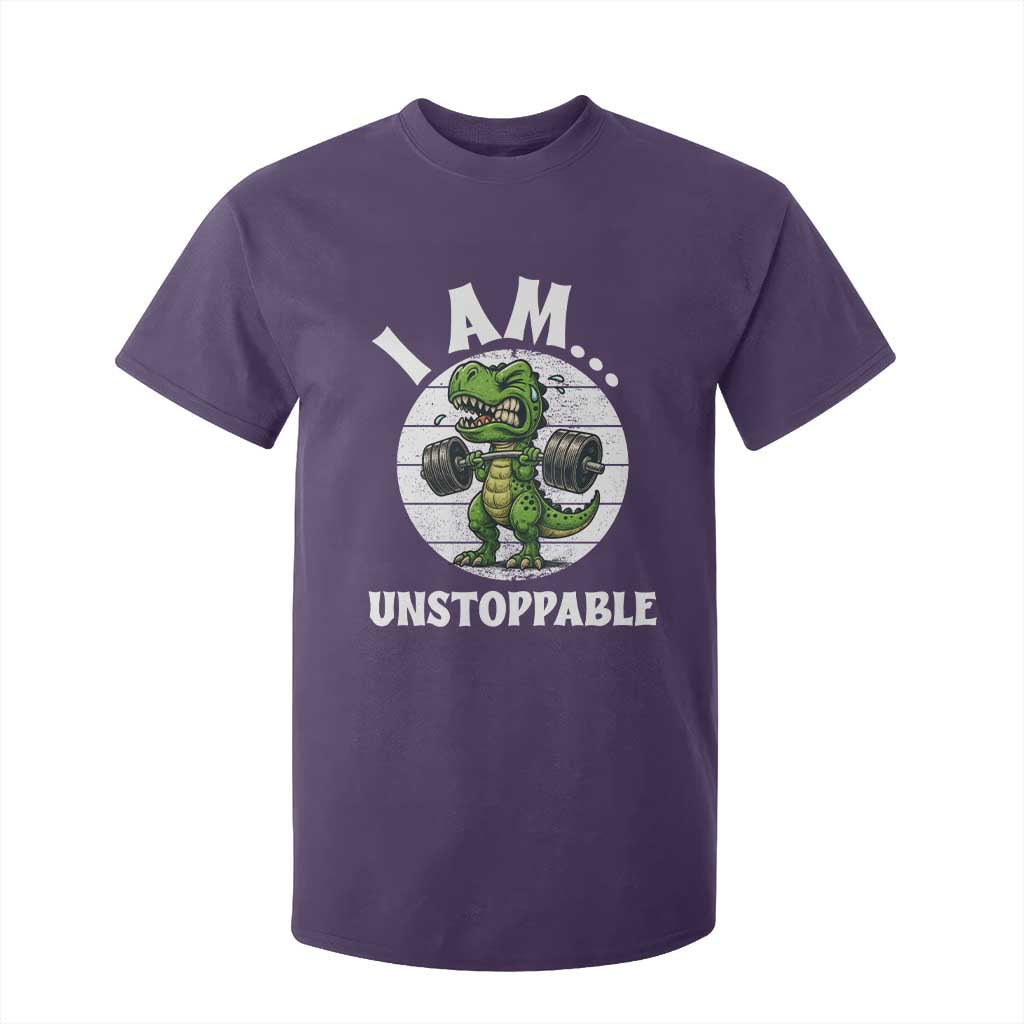 I Am Unstoppable T Shirt For Kid Funny Weightlifting Dinosaur Gym TS12 Purple Print Your Wear