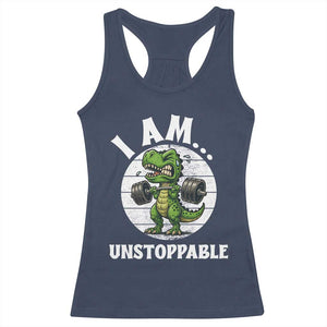 I Am Unstoppable Racerback Tank Top Funny Weightlifting Dinosaur Gym TS12 Navy Print Your Wear