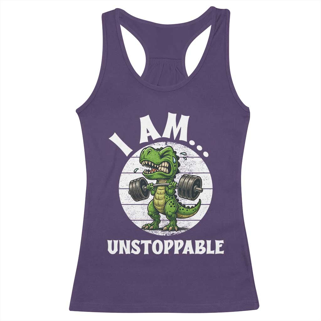 I Am Unstoppable Racerback Tank Top Funny Weightlifting Dinosaur Gym TS12 Purple Print Your Wear