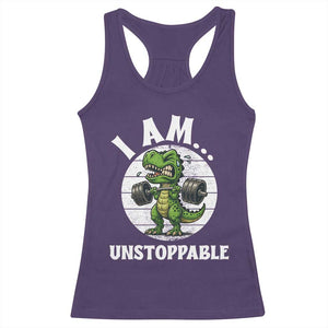 I Am Unstoppable Racerback Tank Top Funny Weightlifting Dinosaur Gym TS12 Purple Print Your Wear