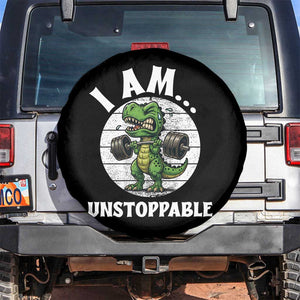 I Am Unstoppable Spare Tire Cover Funny Weightlifting Dinosaur Gym TS12 No hole Black Print Your Wear