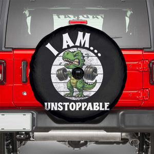 I Am Unstoppable Spare Tire Cover Funny Weightlifting Dinosaur Gym TS12 Black Print Your Wear