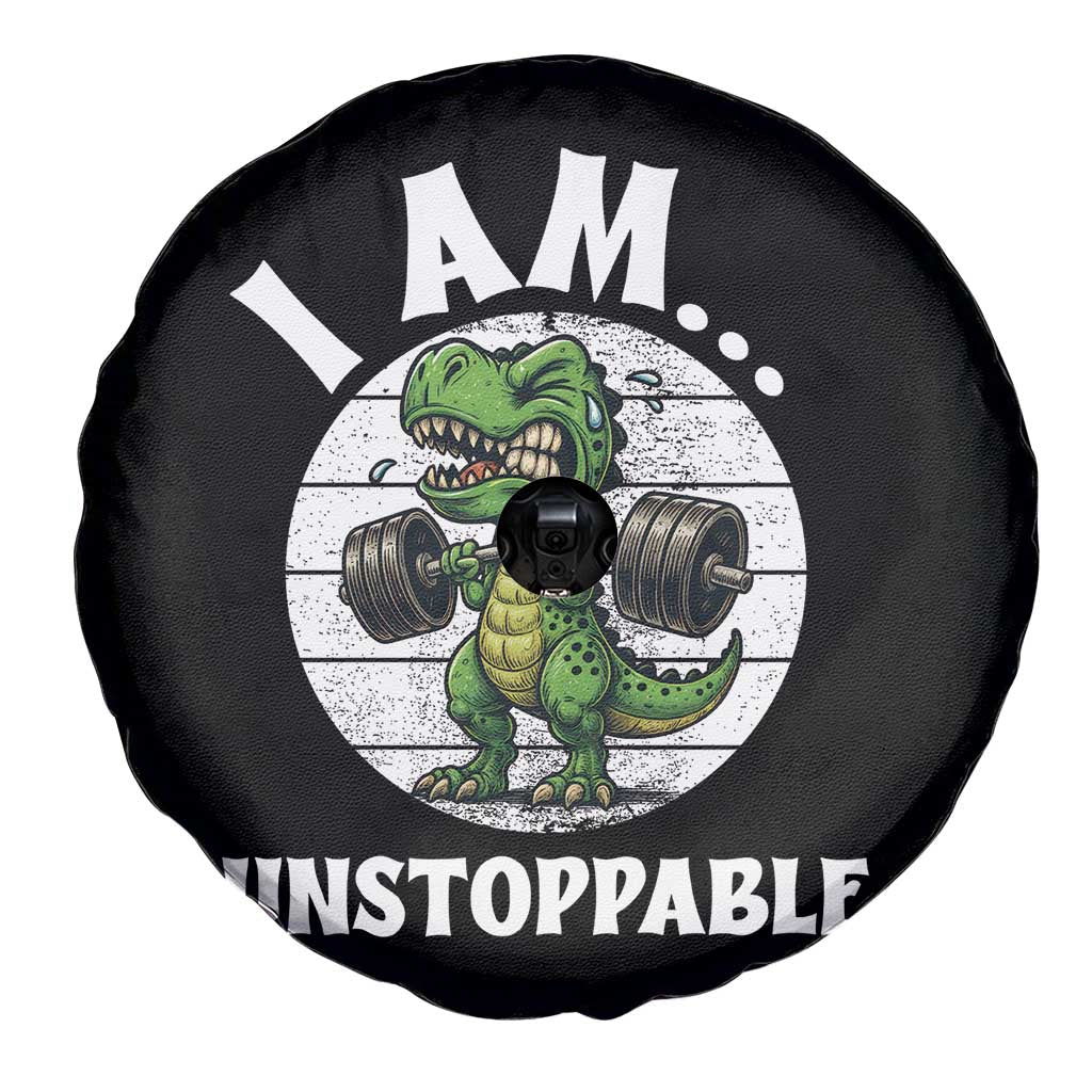 I Am Unstoppable Spare Tire Cover Funny Weightlifting Dinosaur Gym TS12 Print Your Wear