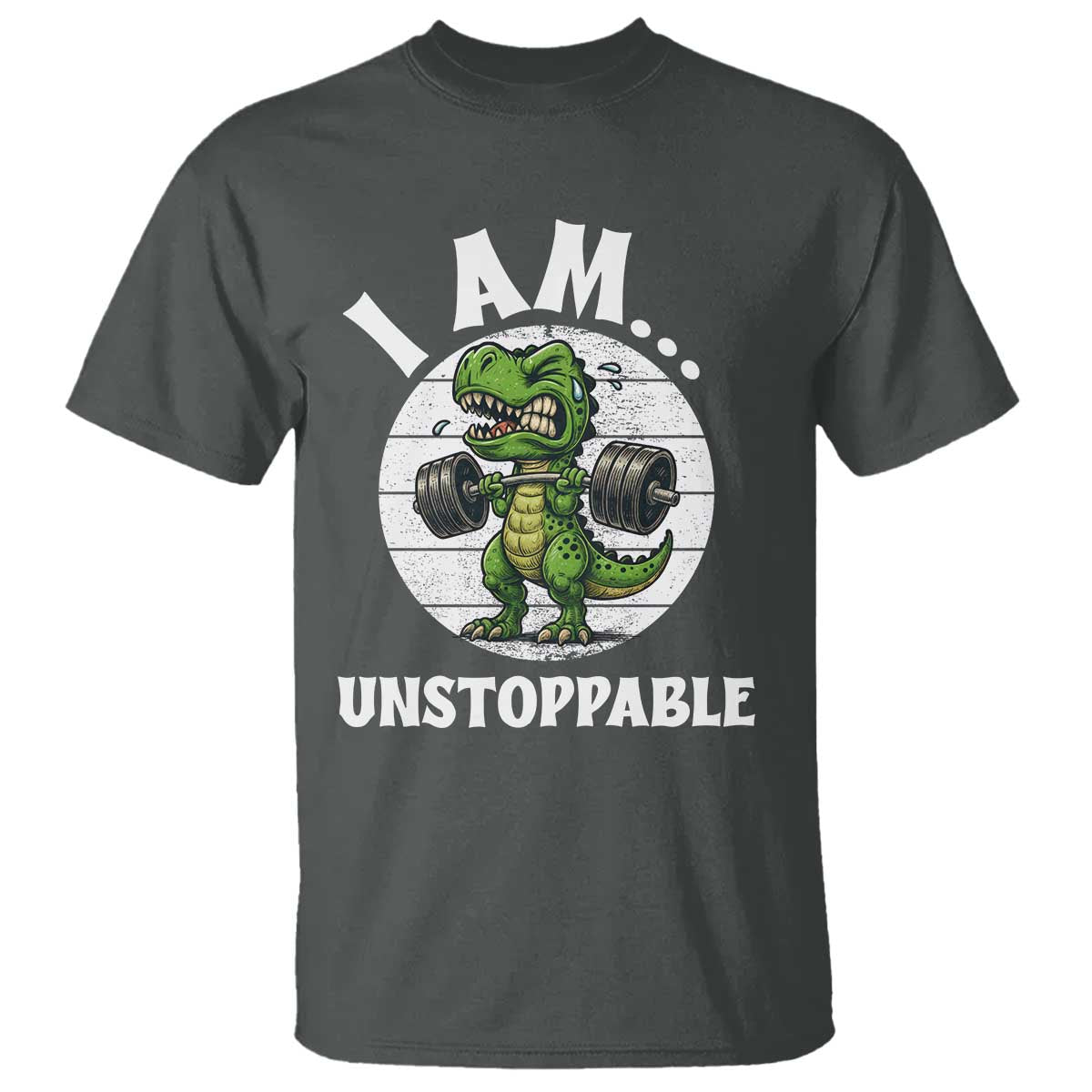 I Am Unstoppable T Shirt Funny Weightlifting Dinosaur Gym TS12 Dark Heather Print Your Wear
