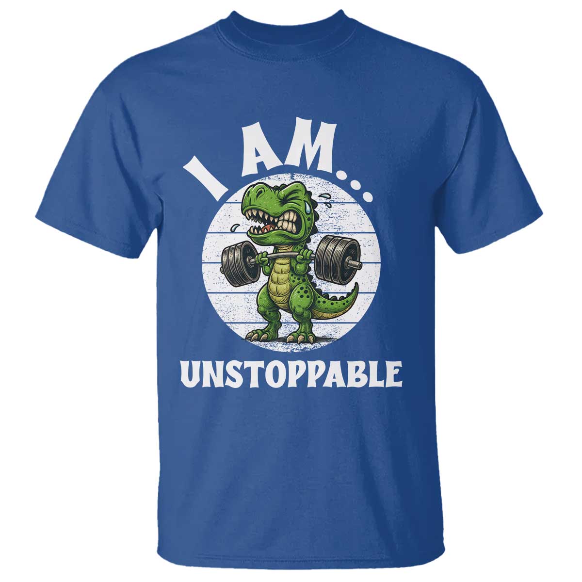 I Am Unstoppable T Shirt Funny Weightlifting Dinosaur Gym TS12 Royal Blue Print Your Wear