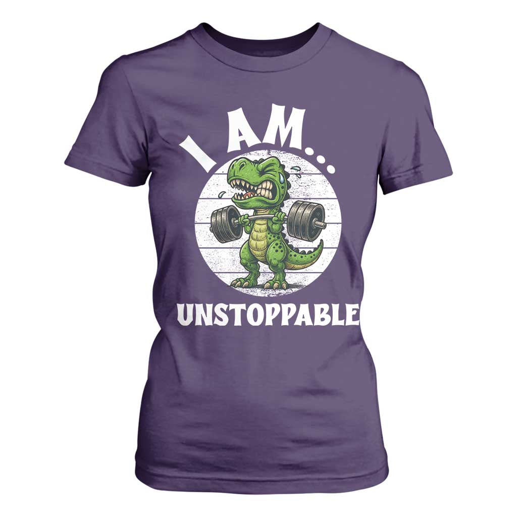 I Am Unstoppable T Shirt For Women Funny Weightlifting Dinosaur Gym TS12 Purple Print Your Wear