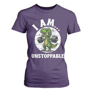 I Am Unstoppable T Shirt For Women Funny Weightlifting Dinosaur Gym TS12 Purple Print Your Wear