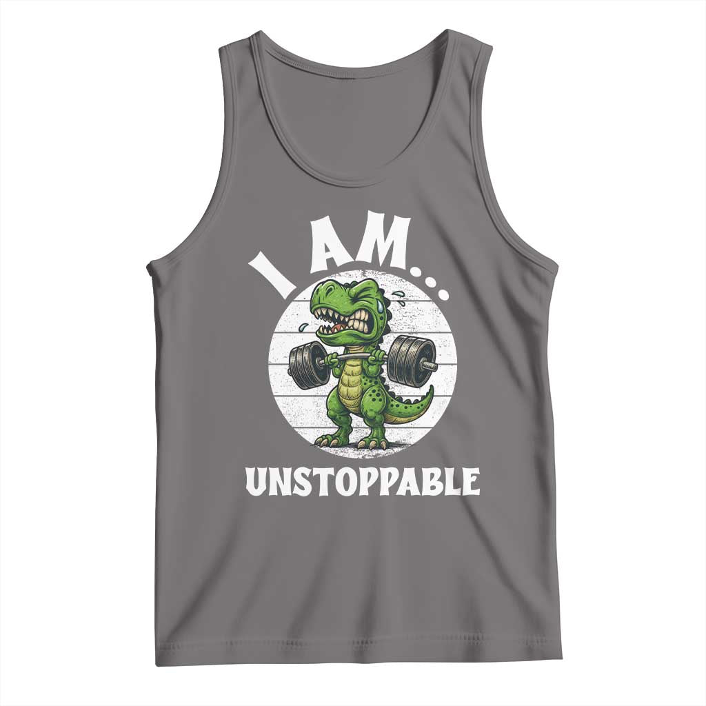 I Am Unstoppable Tank Top Funny Weightlifting Dinosaur Gym TS12 Deep Heather Print Your Wear