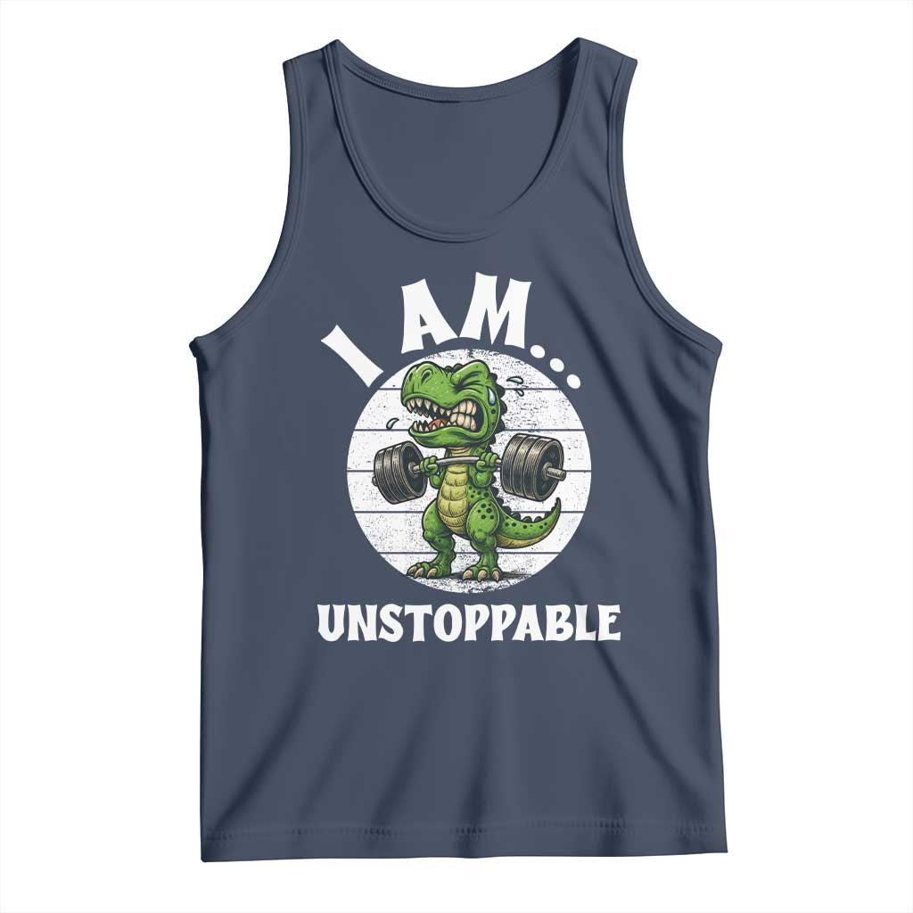 I Am Unstoppable Tank Top Funny Weightlifting Dinosaur Gym TS12 Navy Print Your Wear