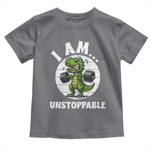 I Am Unstoppable Toddler T Shirt Funny Weightlifting Dinosaur Gym TS12 Charcoal Print Your Wear