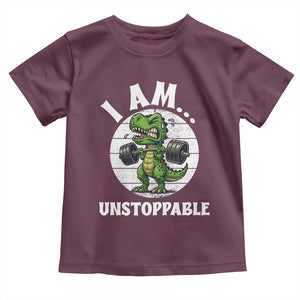 I Am Unstoppable Toddler T Shirt Funny Weightlifting Dinosaur Gym TS12 Maroon Print Your Wear